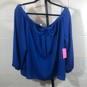 Riley & Rae Maybelle Blouse Size XL Royal Blue Off Shoulder NWT